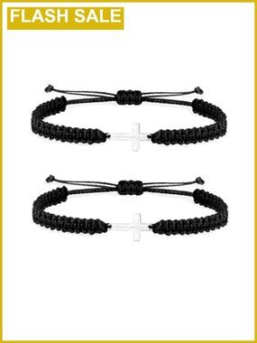 Handmade Wax Rope Cross Bracelet Stainless Steel Adjustable